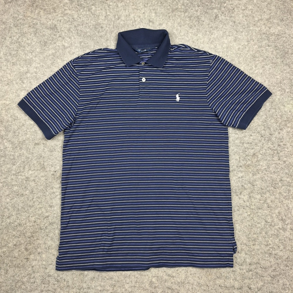 VTG Polo Golf Ralph Lauren Pro Fit Shirt Mens Large Blue Striped‎ Short Sleeve